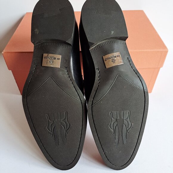 New Di Bianco Black Leather Penny Loafer Shoes Size 8